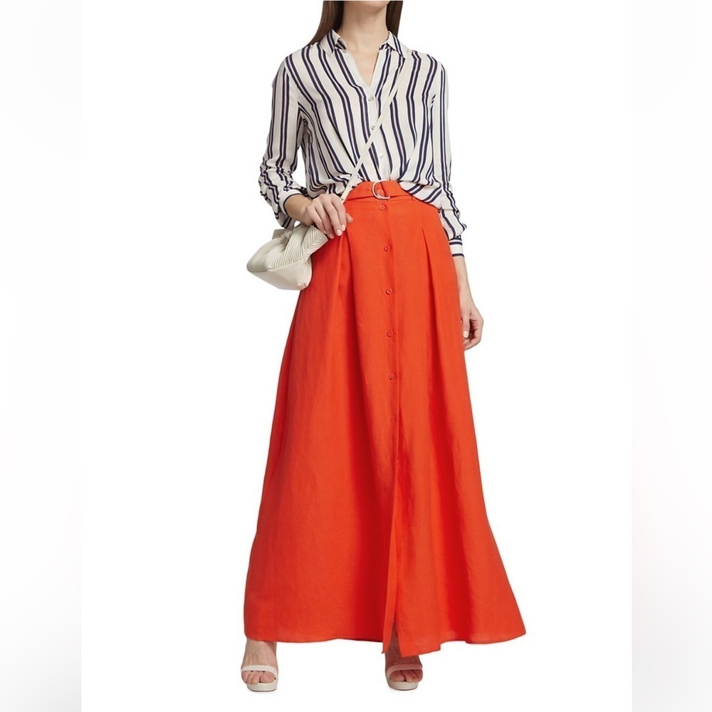 NEW L'Agence Holly Striped Button-Front Blouse White With Navy Stripes Size SP